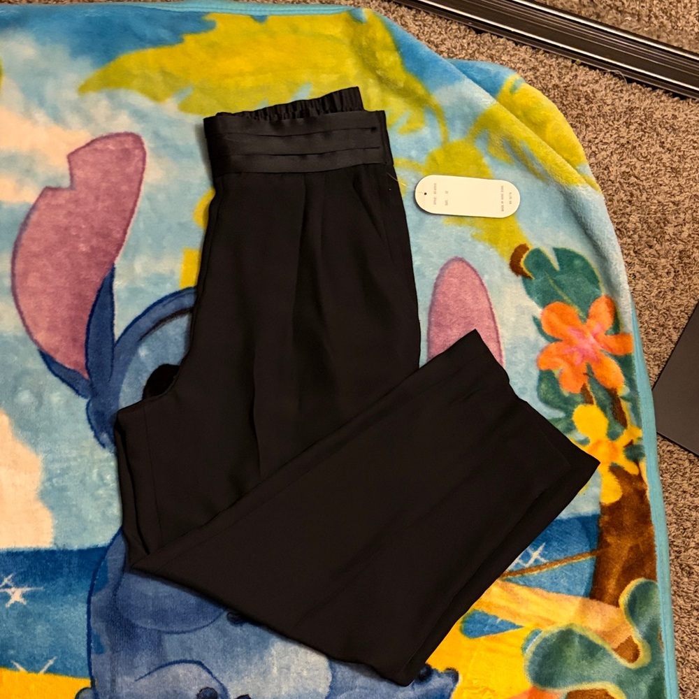 NWT Black High-Waist Wide-Leg Trousers with Satin Waistband